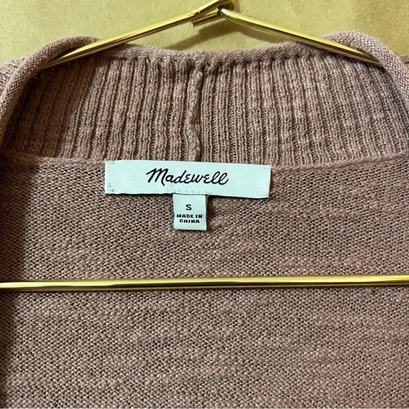 Madewell | Bradley Cardigan Sweater Open Front Textured Cotton Dusty Rose Size S - Picture 3 of 12